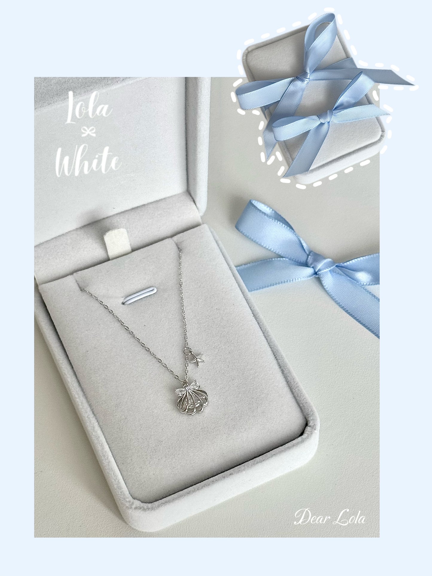 Dear Lola "Satin Starlight Kiss" Solid S999 Silver Shell Necklace