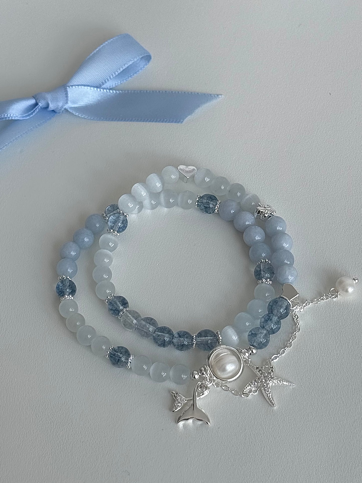 LolaWhite "Abyssal Whispers" Cat's Eye Starfish & Mermaid Tail Double Wrap Bracelet