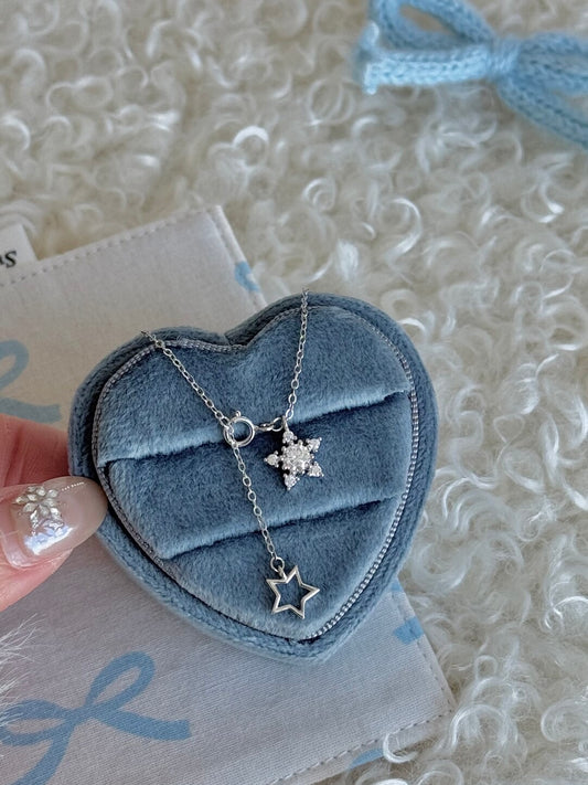 LolaWhite "트윈 스타" S925 스털링 실버 14K 골드 도금 풀 지르콘 스타 펜던트 목걸이 - 유니크한 인스 스타일