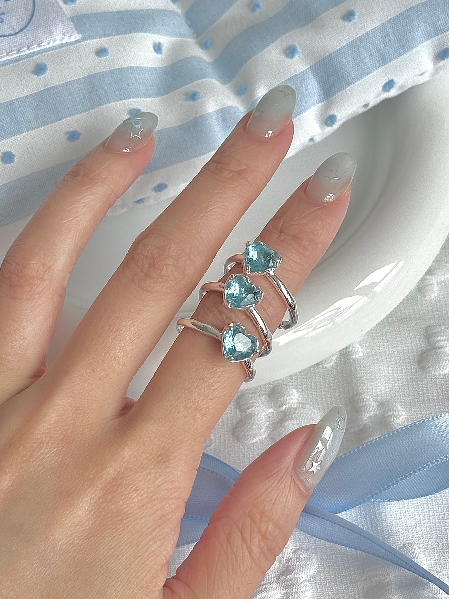 Adjustable Azure Heart Ring (925 Silver)