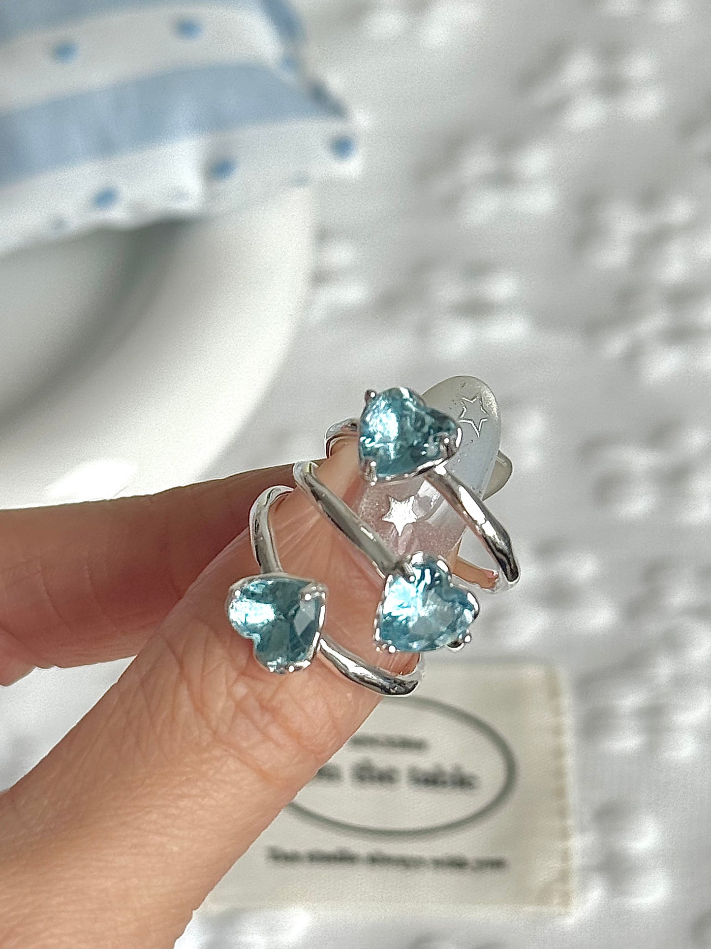 Adjustable Azure Heart Ring (925 Silver)