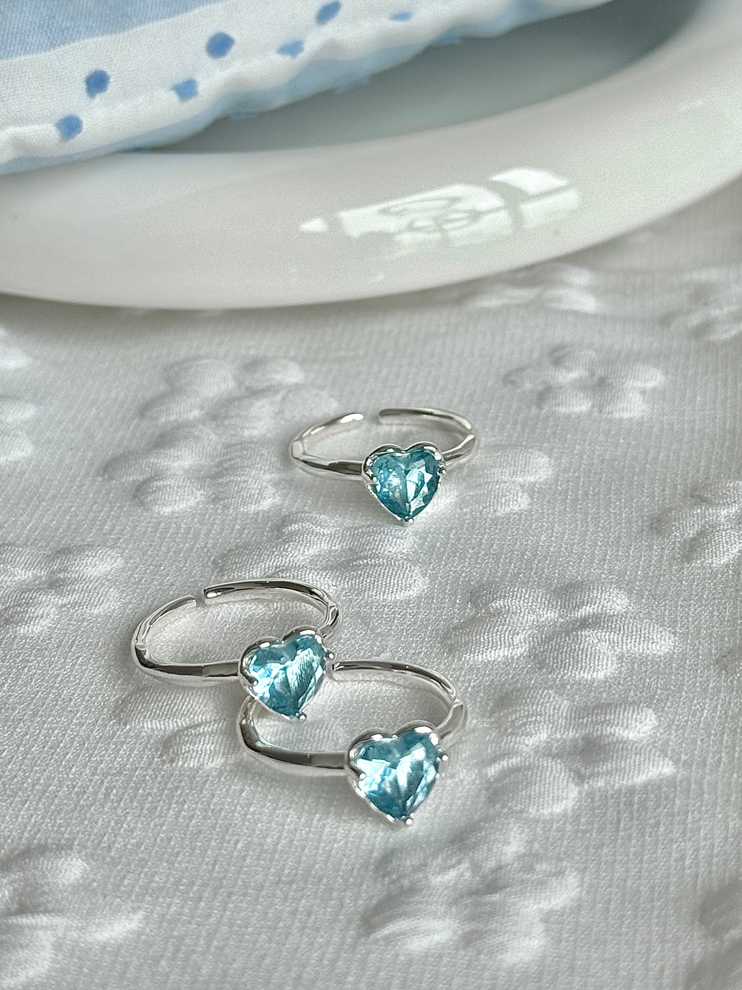 Adjustable Azure Heart Ring (925 Silver)