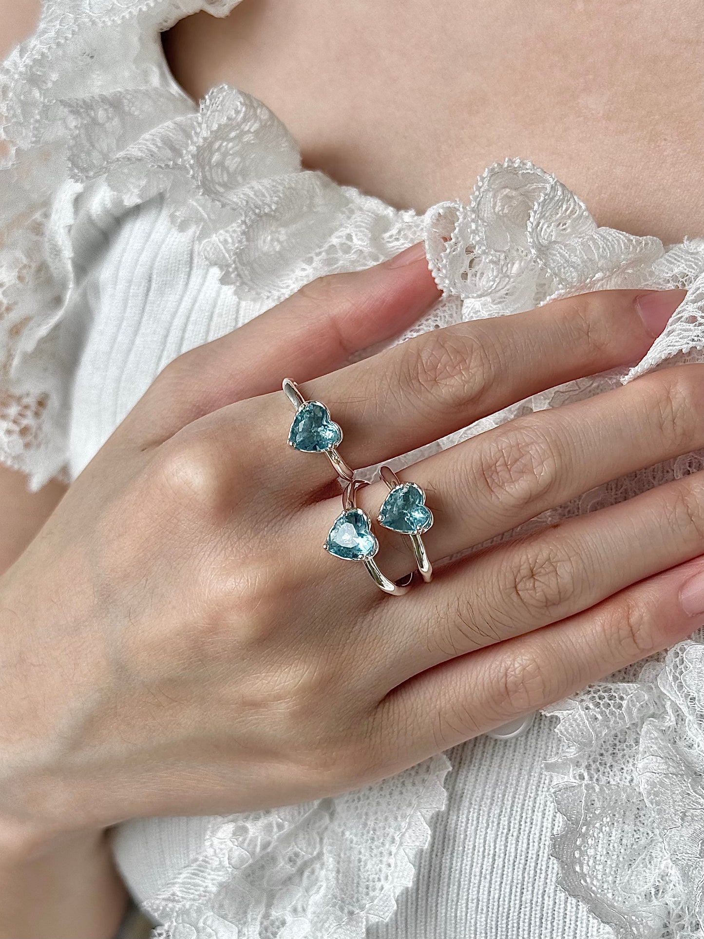 Adjustable Azure Heart Ring (925 Silver)