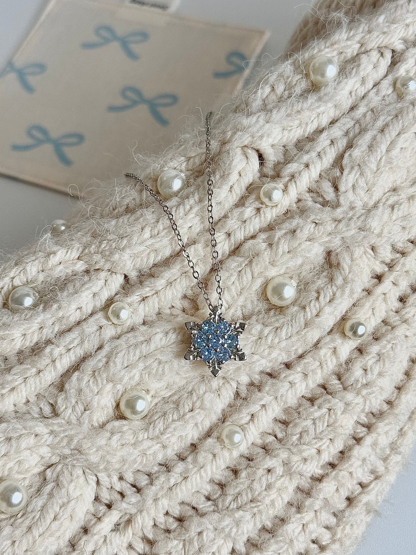 Winter Love Letter Necklace Deep Blue Pave Snowflake
