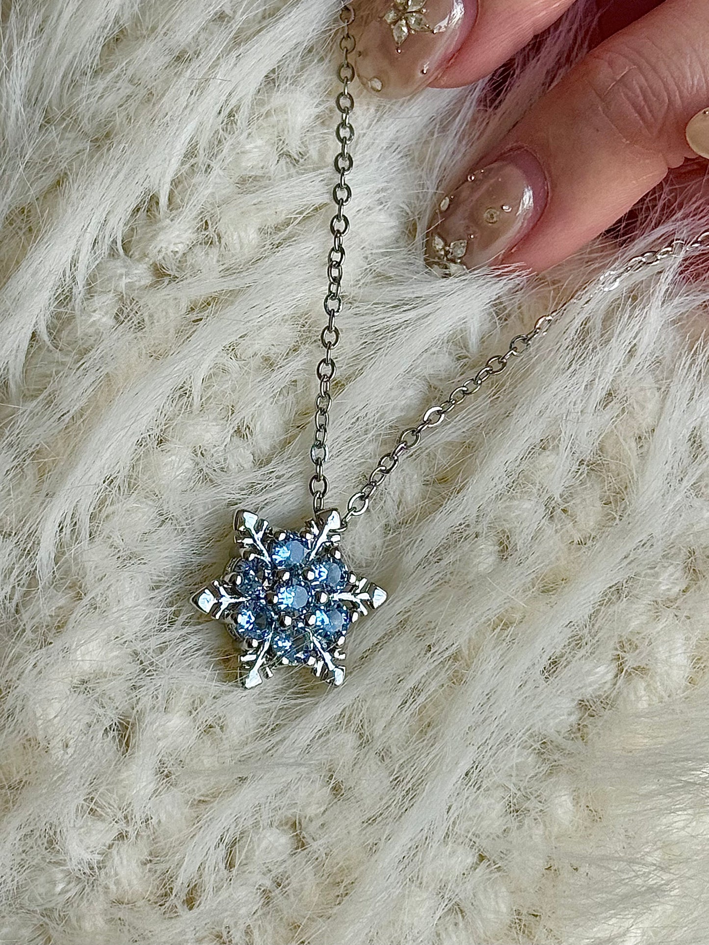 Winter Love Letter Necklace Deep Blue Pave Snowflake