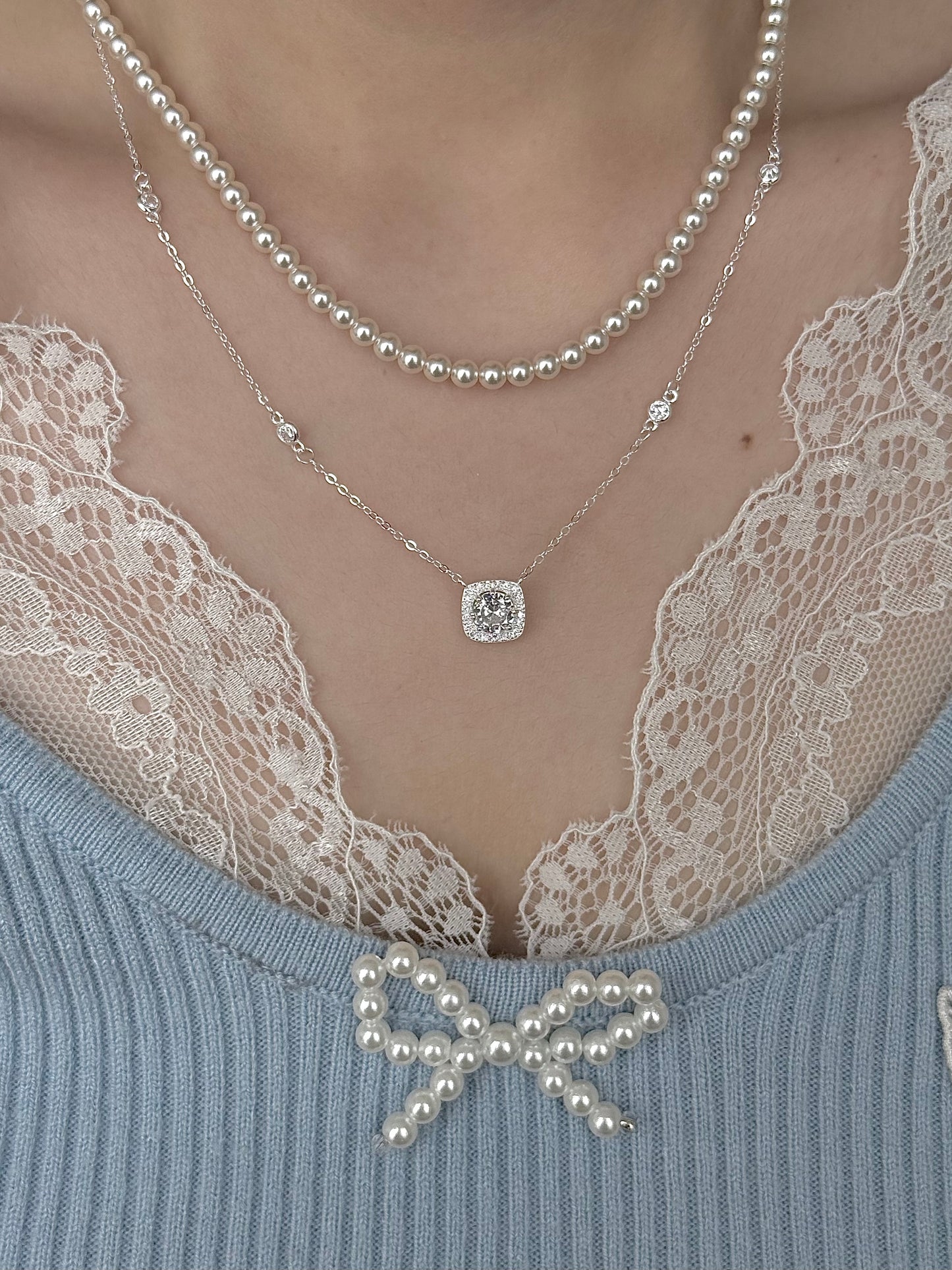 LolaWhite "Portrait Pearl" S925 Sterling Silver Vintage Stacking Necklace Set