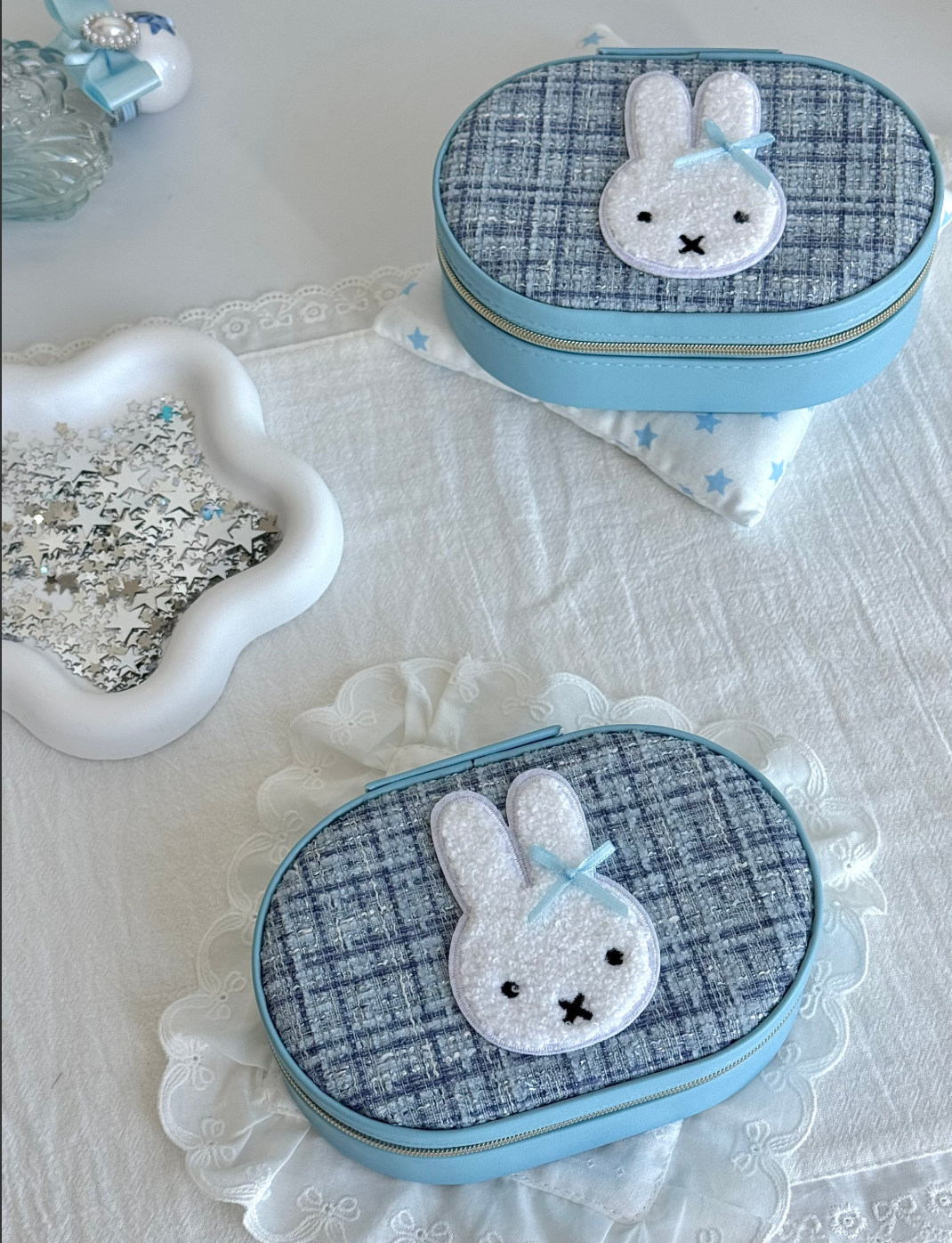 LolaWhite Blue Miffy-style Jewelry Box with Bow