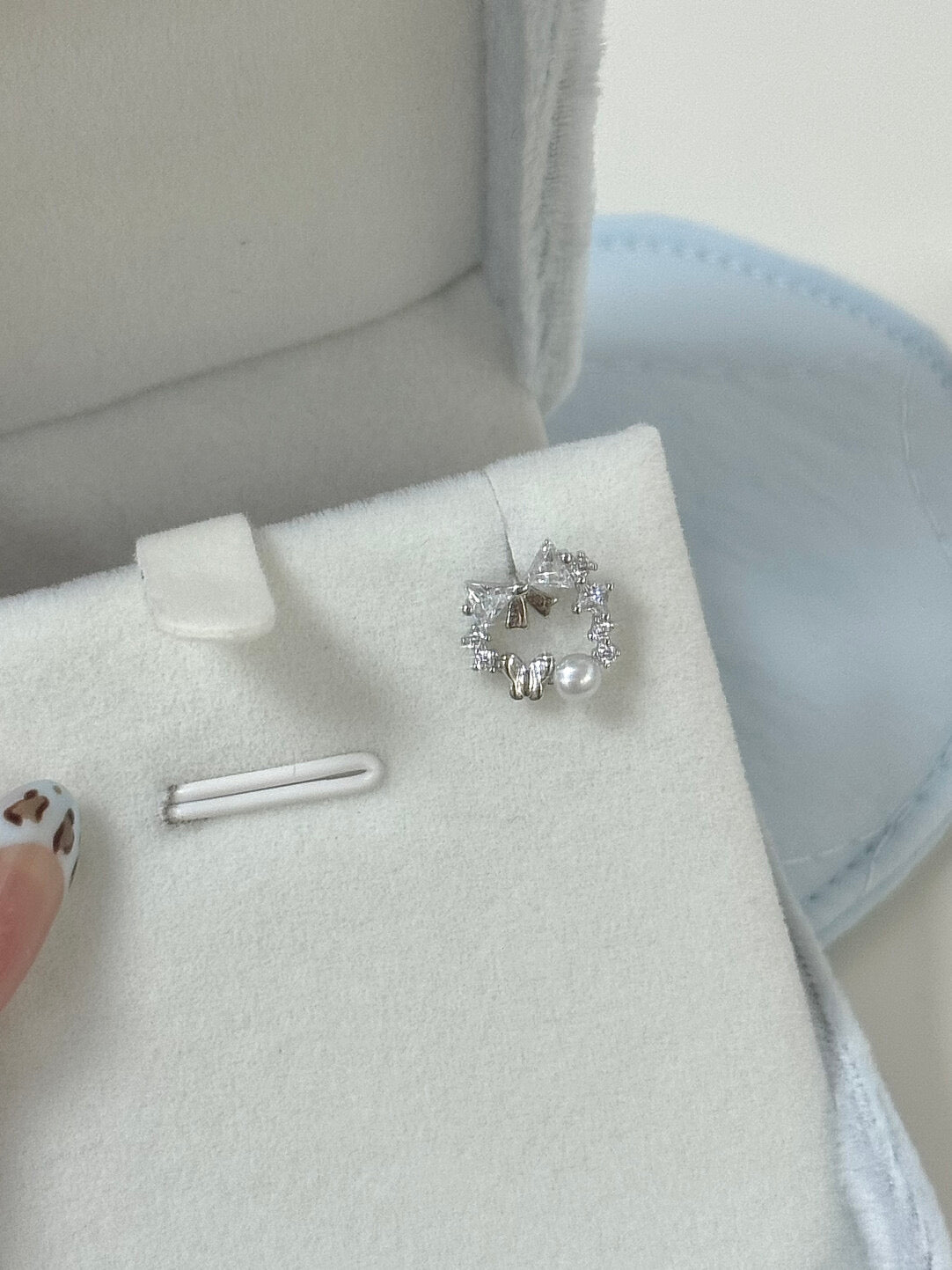 LolaWhite "Enchanted Fairyland" S925 Sterling Silver Bow & Floral Wreath Pearl Earrings – Ethereal & Festive