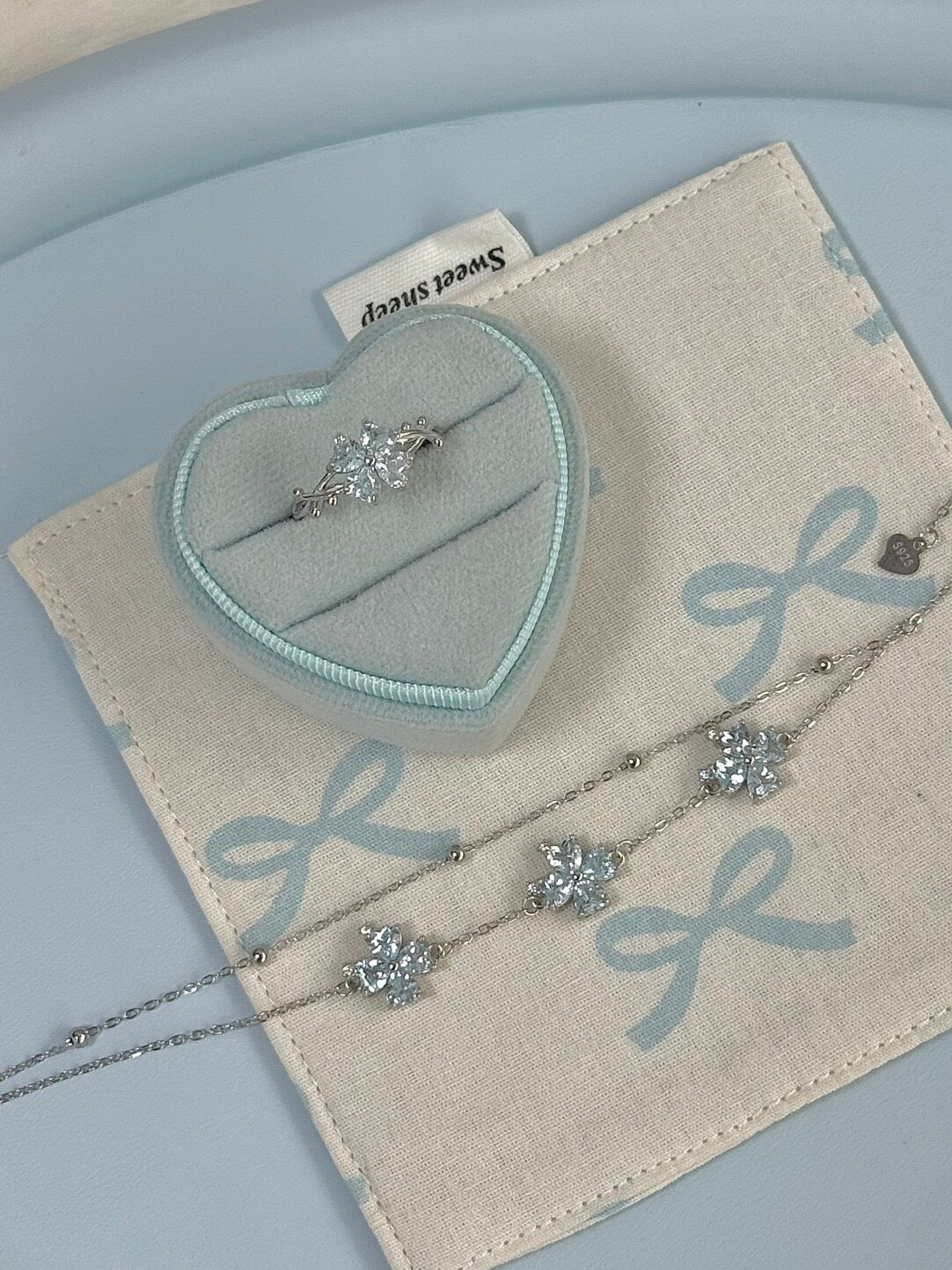 LolaWhite "Blue Ravine Pavilion" Solid S925 Sterling Silver Blue Four-Leaf Clover Double-Layer Bracelet – Light Luxury & Elegant