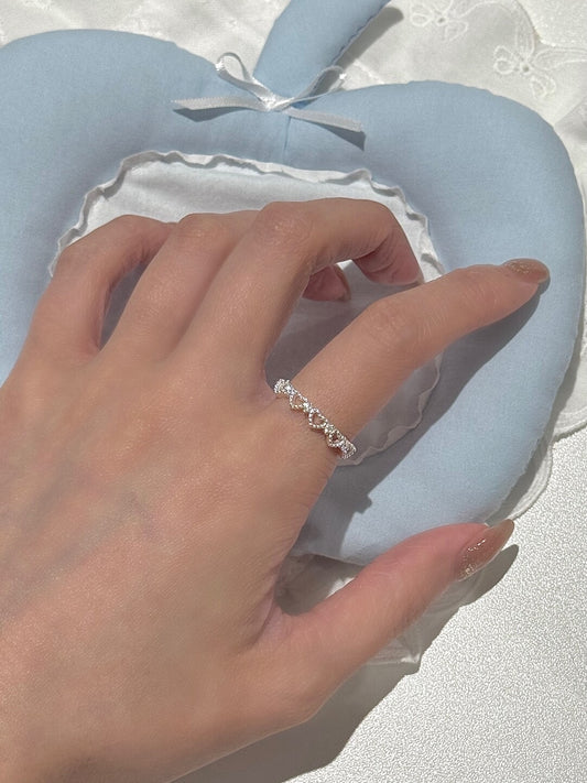 LolaWhite "Pulse of Love" Solid S999 Pure Silver Open Heart Ring with Zircon Accents - Unique & Sophisticated