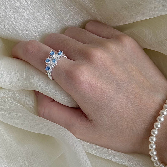 LolaWhite "Arctic Blue Tone" S925 Sterling Silver Open Ring with Glacial Blue Zircon - Icy Aesthetic & Unique Design