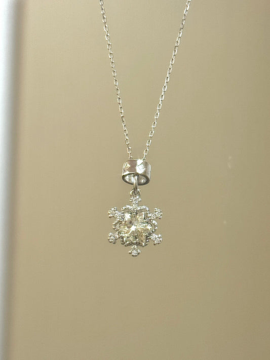 LolaWhite "Dark Snow Elf" S925 Sterling Silver Full-Zircon Star & Snowflake Pendant Necklace - Exquisite & Light Luxury
