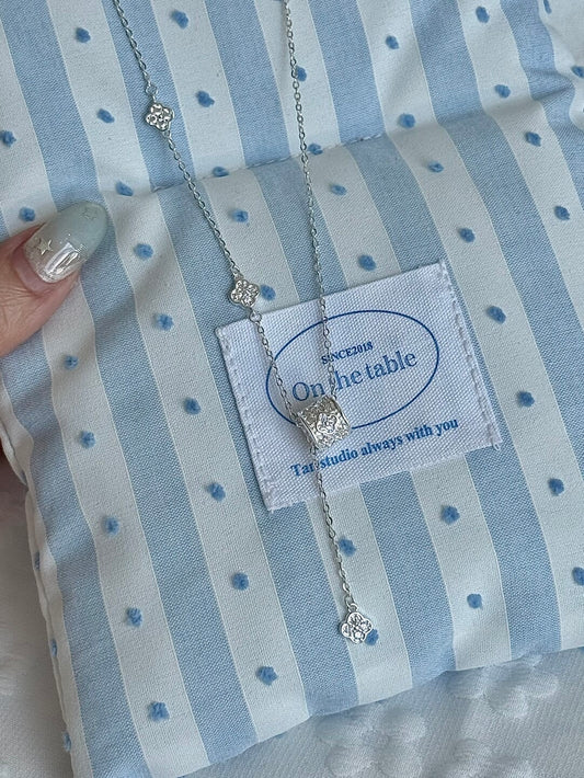 LolaWhite "Lucky Charm" Solid S999 Pure Silver Four-Leaf Clover Waist Pendant Necklace - Elegant & Symbolic