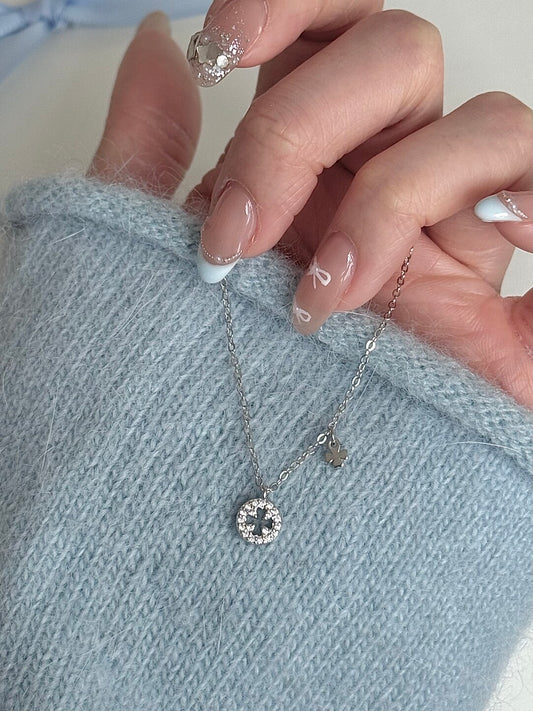 LolaWhite "Holy Covenant" S925 Sterling Silver Cross Star Openwork Full-Zircon Necklace - Minimalist & Understated Luxury