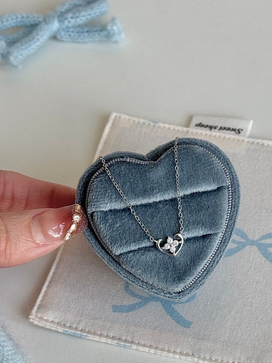 LolaWhite "Bare Heart" S925 Sterling Silver 14K White Gold Plated Micro-Zircon Heart Necklace - Subtle Sparkle, Elegant & Refined