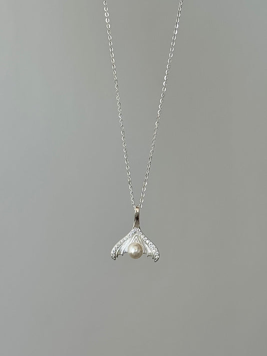 LolaWhite "Lunar Teardrop" S925 Sterling Silver Mermaid Tail Pearl Necklace - French Luxury & Elegant