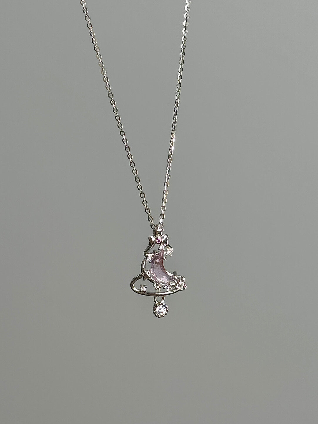 LolaWhite "Cherry Blossom Tree" Pink Star & Moon Christmas Tree Necklace S925 Sterling Silver Bow - Understated Luxury & Sweet