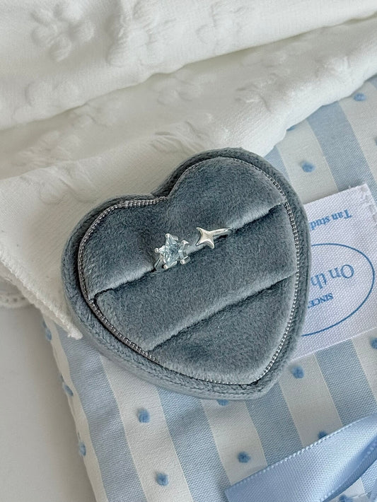 LolaWhite "Deep Sea Star" S925 Sterling Silver Ocean Blue Star Zircon Ring - Sophisticated Open Design