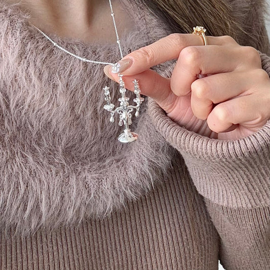 LolaWhite "Starlit Candleholder" Pendant Necklace - A Vintage & Icy Statement