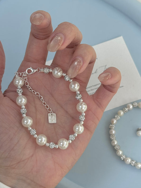 LolaWhite "Jade Blossom Dream" S925 Sterling Silver Pearl Vintage Bracelet - Refined & Minimalist