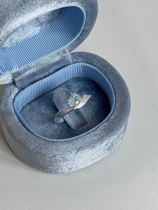LolaWhite "Mercury Record" S925 Sterling Silver Wave-Textured Ring in Aqua Blue - Light Luxury & Icy Elegance