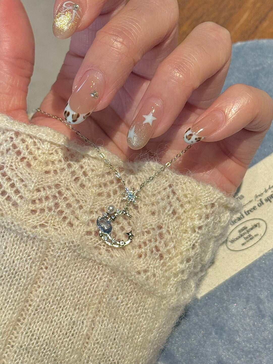 LolaWhite "Lunar Tides" S925 Sterling Silver Moon & Eight-Pointed Star Collarbone Necklace - Versatile Korean Style