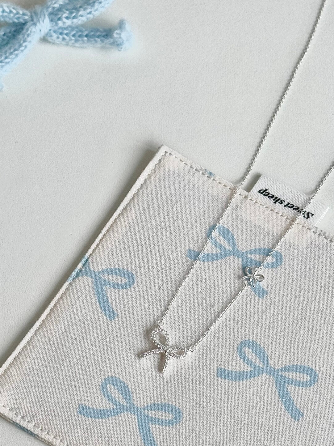 LolaWhite "Rite of Passage" S925 Sterling Silver Double Bow Pendant Necklace with Full-Zircon - Korean Ins Style