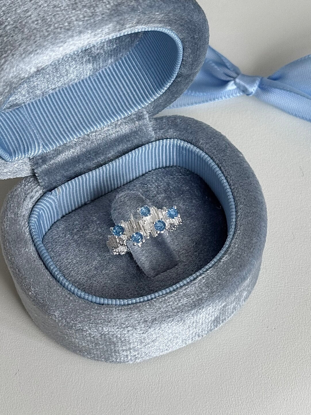 LolaWhite "Arctic Blue Tone" S925 Sterling Silver Open Ring with Glacial Blue Zircon - Icy Aesthetic & Unique Design