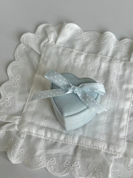 LolaWhite Custom-designed Light Blue Polka Dot Bow Velvet Heart Ring Box - Exclusive & Elegant