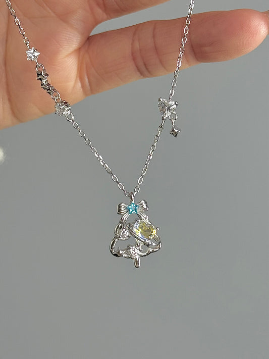 DearLola "Melting Snow Sweetheart" S925 Sterling Silver Pink & Blue Zircon Christmas Tree Necklace - Dreamy & Festive