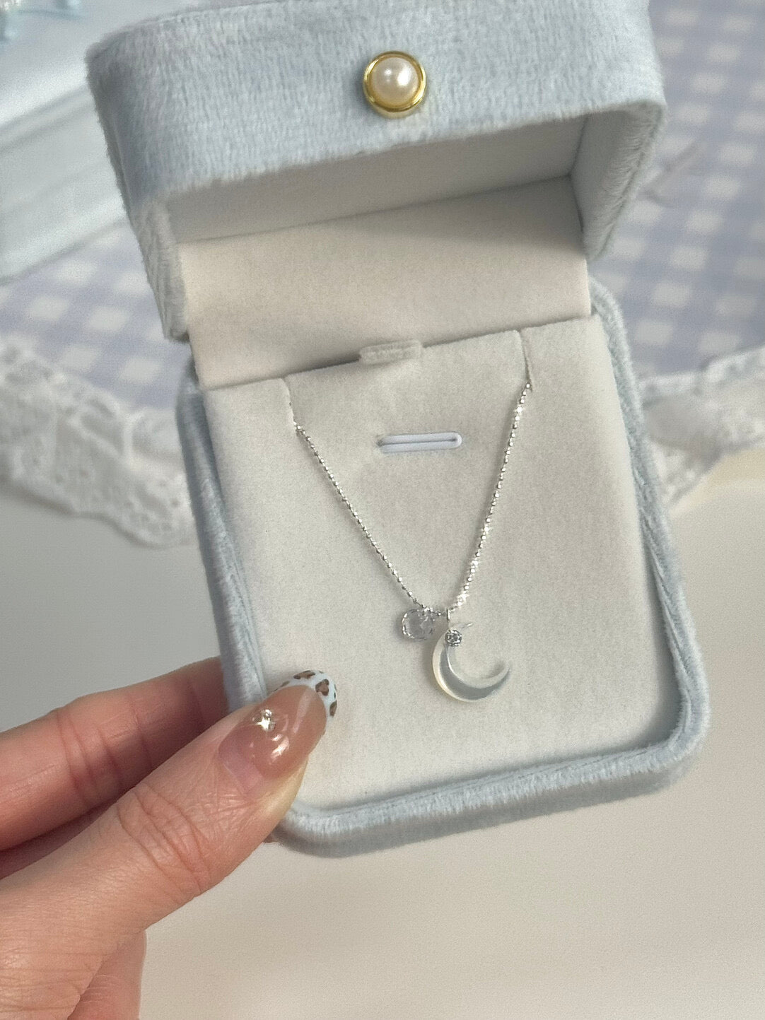 LolaWhite "Lunar Glow" S925 Sterling Silver Moon Pendant Necklace with Mother-of-Pearl - Ethereal, Gentle & Unique