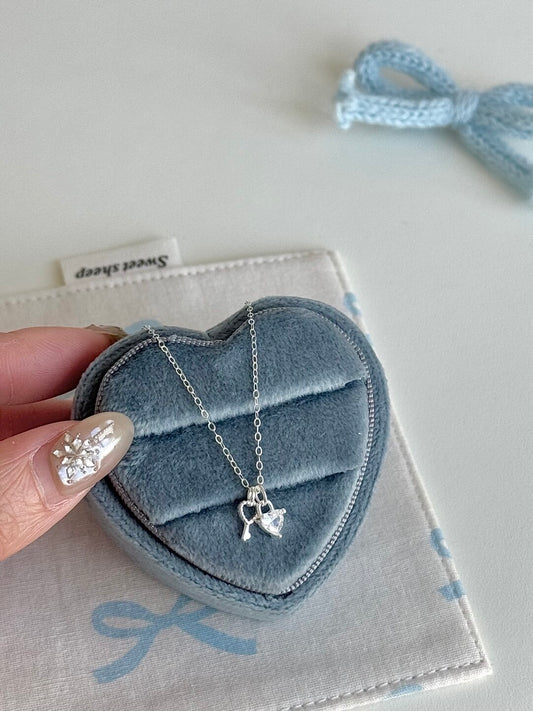 LolaWhite "Heart Key" Solid S999 Pure Silver Pendant Necklace - Korean Ins Style, Unique & Exquisite