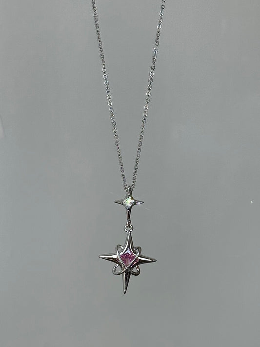 롤라화이트 "비너스" 핑크 스타리 지르콘 샤이닝 스타 목걸이 - 달콤하고 부드러우며 독특함