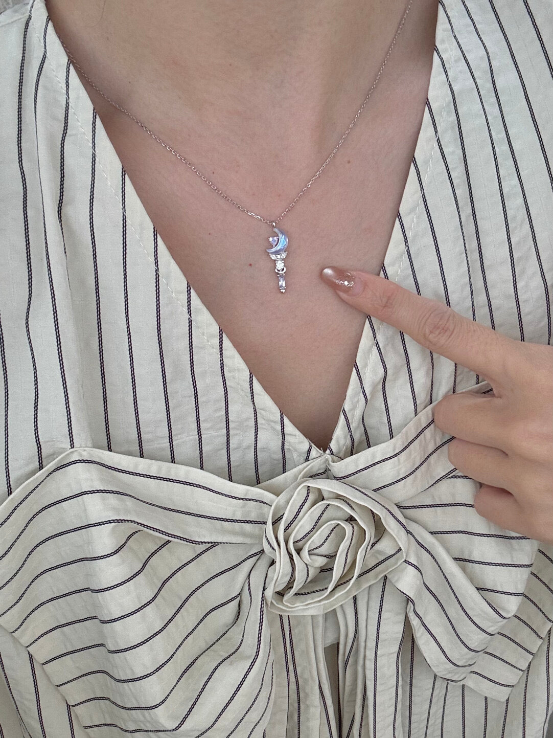 LolaWhite "Clow Reed's Contract" Platinum S925 Sterling Silver Japanese-style Magical Wand Necklace