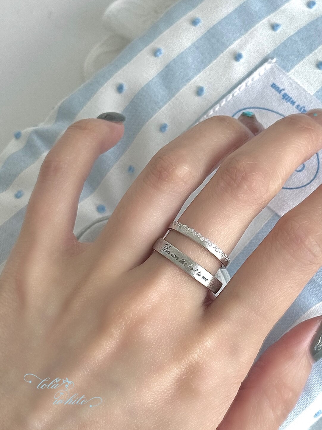 LolaWhite "Only Yours" S925 Sterling Silver Romantic Couple's Ring Set - Minimalist Pavé & Letter Engraving