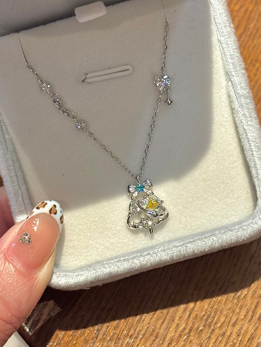 DearLola "Melting Snow Sweetheart" S925 Sterling Silver Pink & Blue Zircon Christmas Tree Necklace - Dreamy & Festive