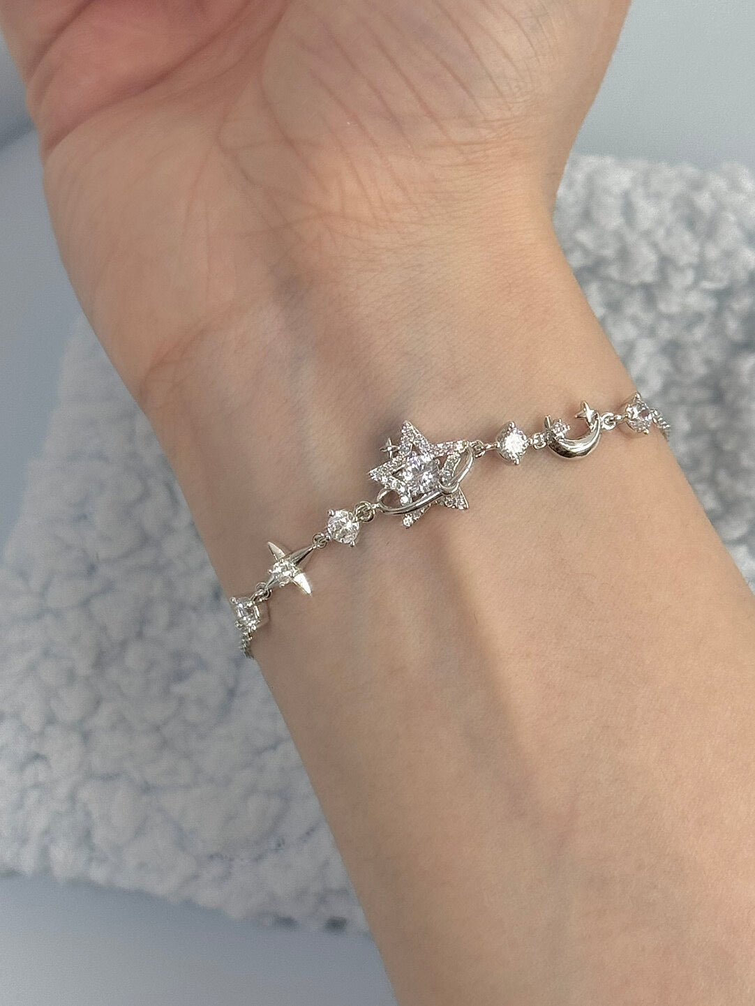 LolaWhite "Sparkling Promise" Silver Plated Star & Moon Bracelet