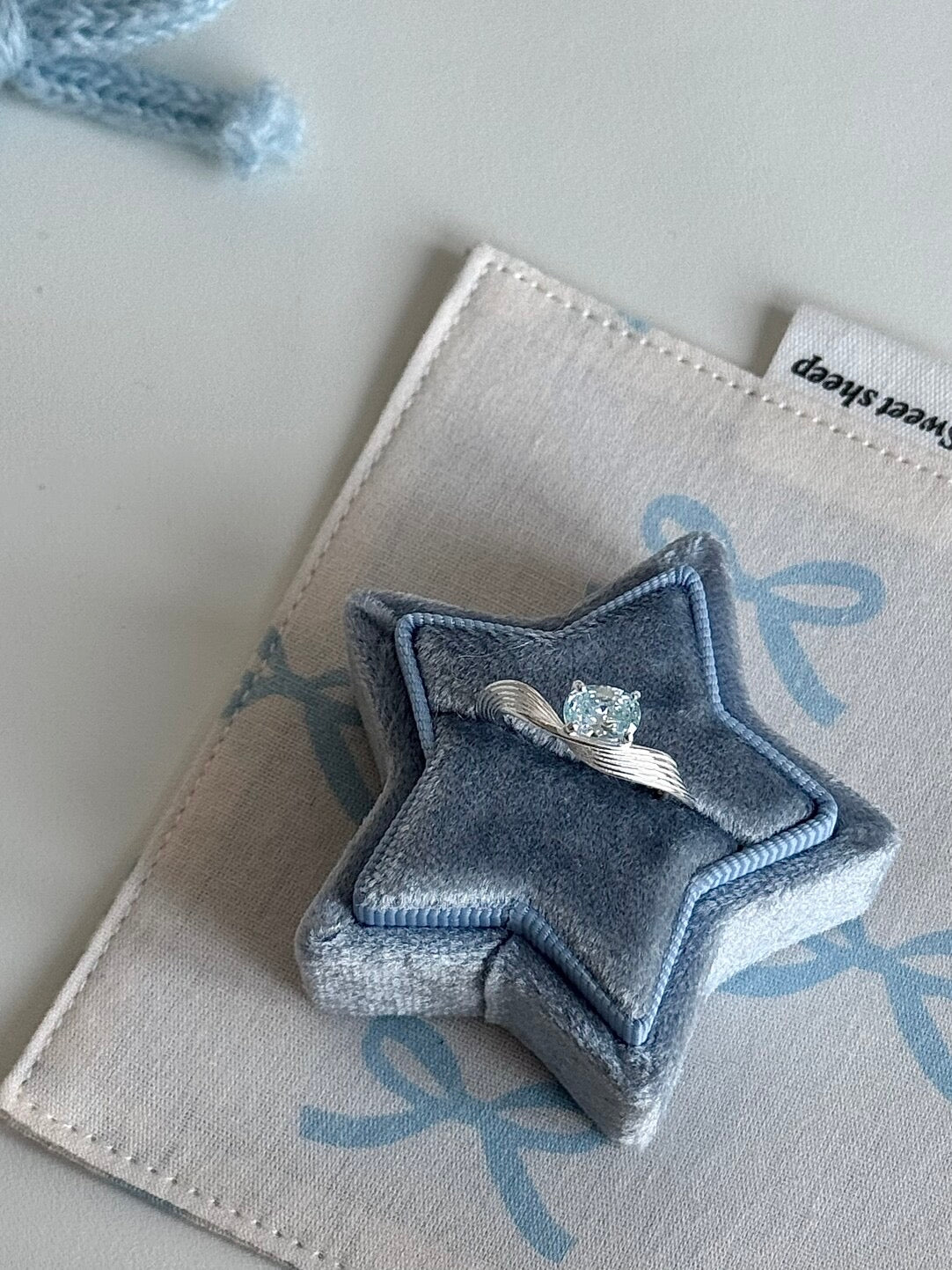 LolaWhite "Mercury Record" S925 Sterling Silver Wave-Textured Ring in Aqua Blue - Light Luxury & Icy Elegance