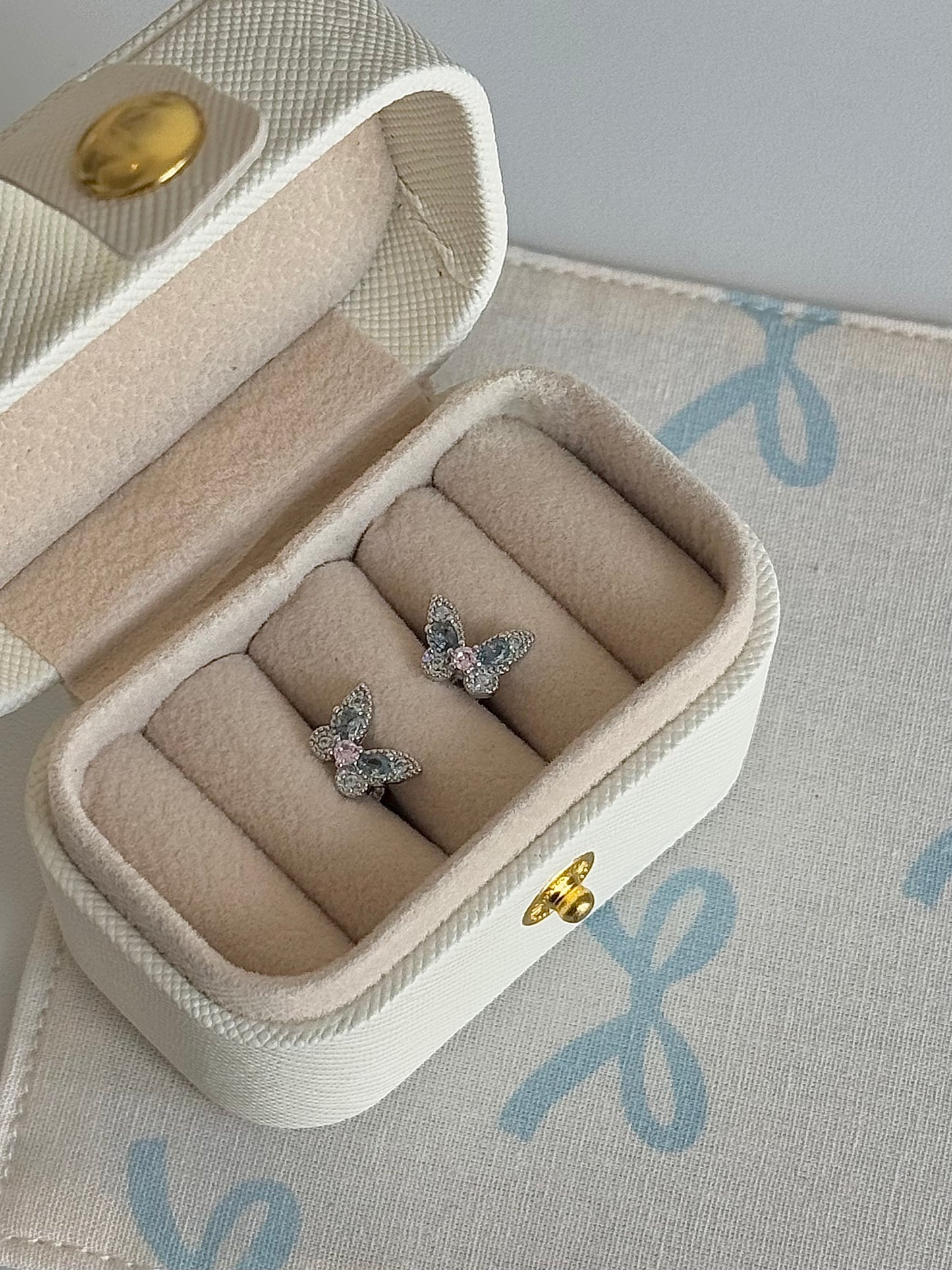 LolaWhite "Snowdrift Butterfly" Blue & Pink Diamond Ear Climber