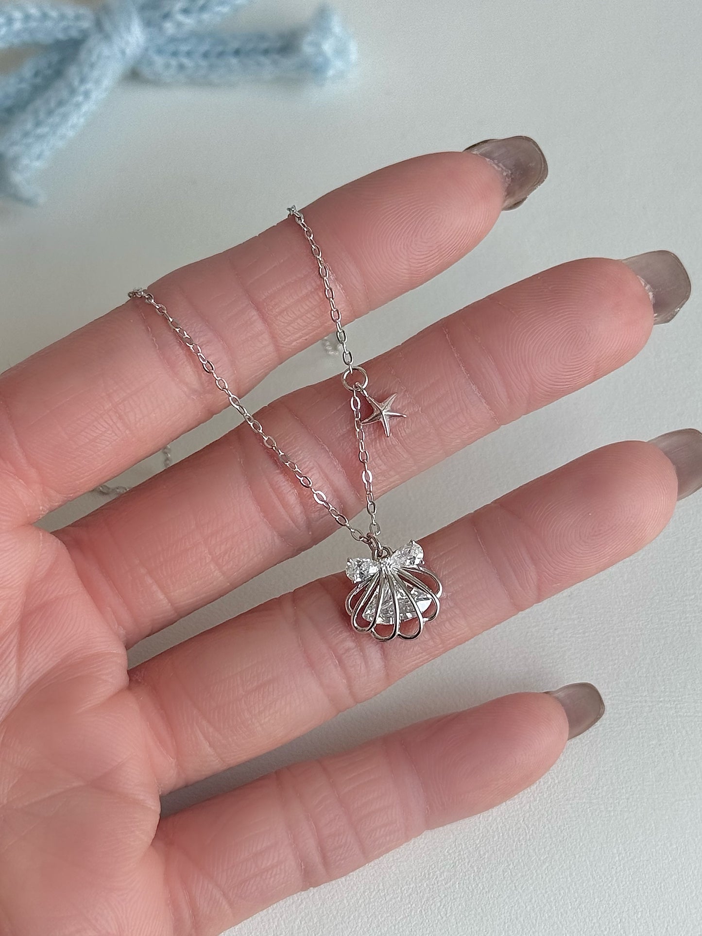 Dear Lola "Satin Starlight Kiss" Solid S999 Silver Shell Necklace