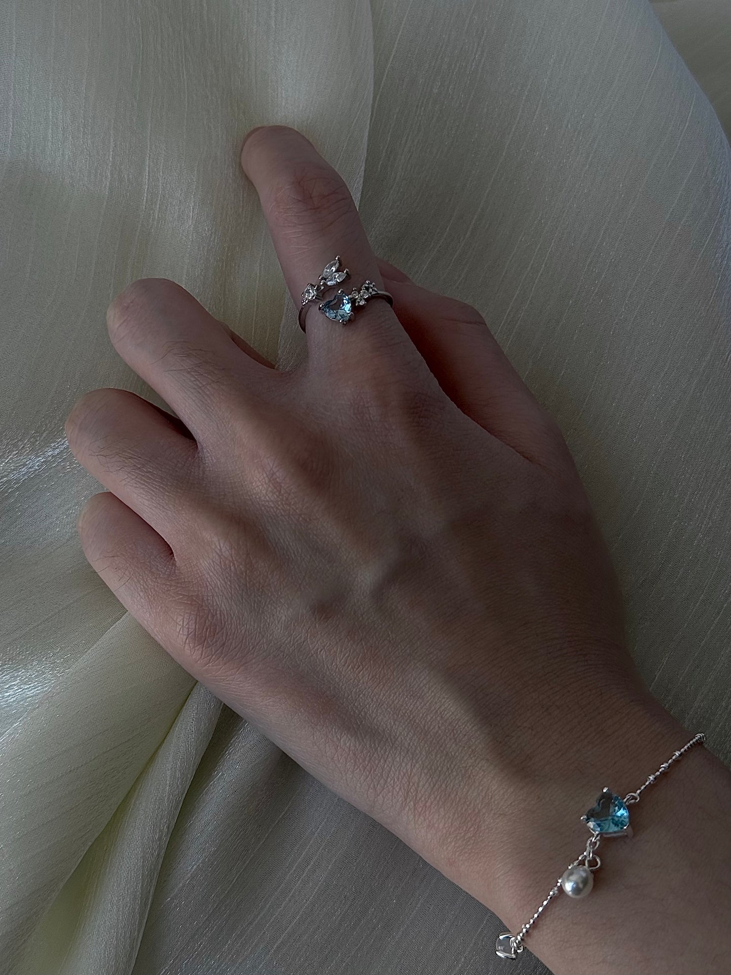 LolaWhite "Ocean's Pledge" Sterling Silver Aqua Mermaid Tail Ring