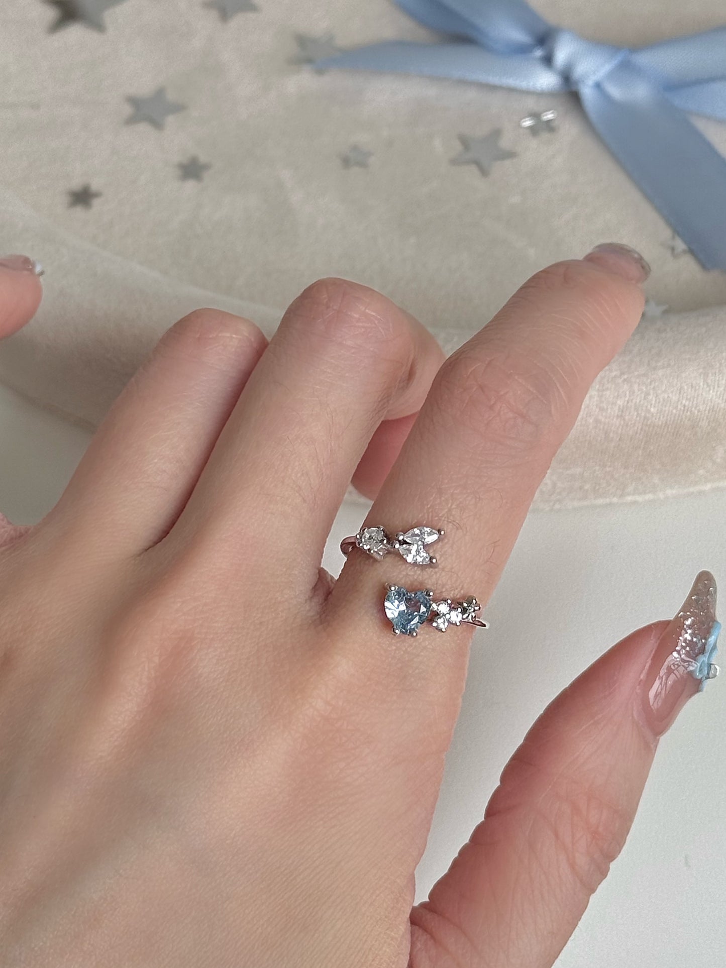 LolaWhite "Ocean's Pledge" Sterling Silver Aqua Mermaid Tail Ring