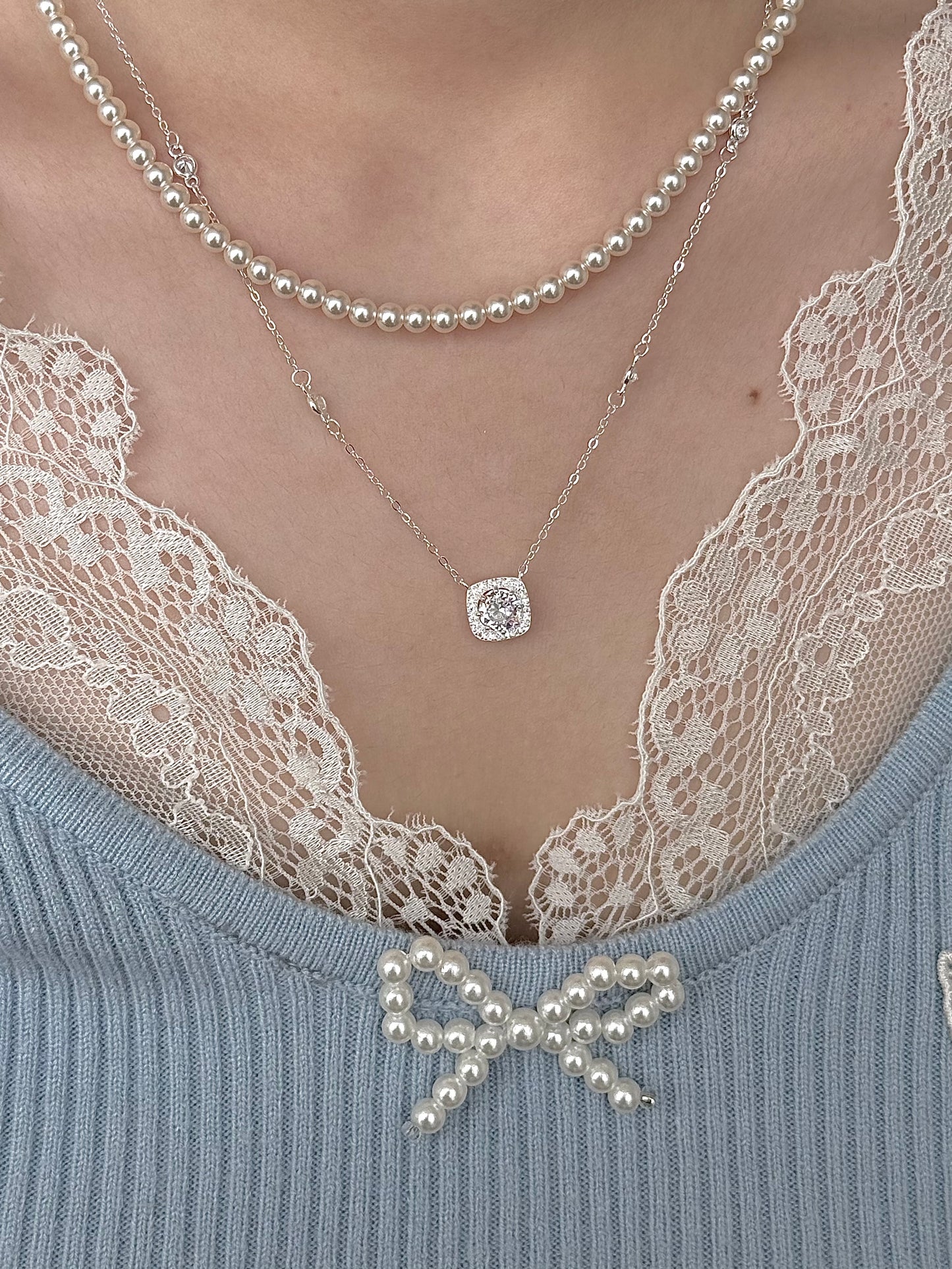 LolaWhite "Portrait Pearl" S925 Sterling Silver Vintage Stacking Necklace Set