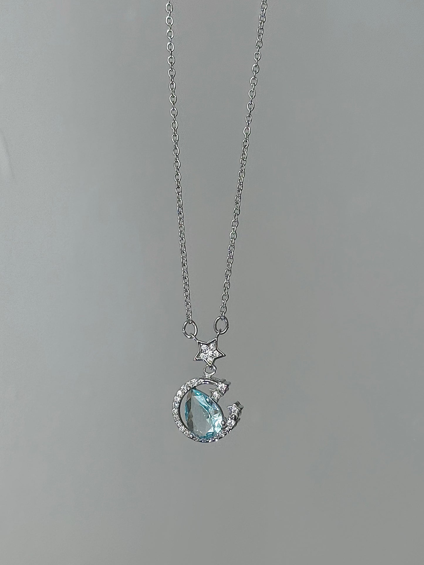 LolaWhite "Starry River Serenity" Blue Moon & Star Pendant Necklace