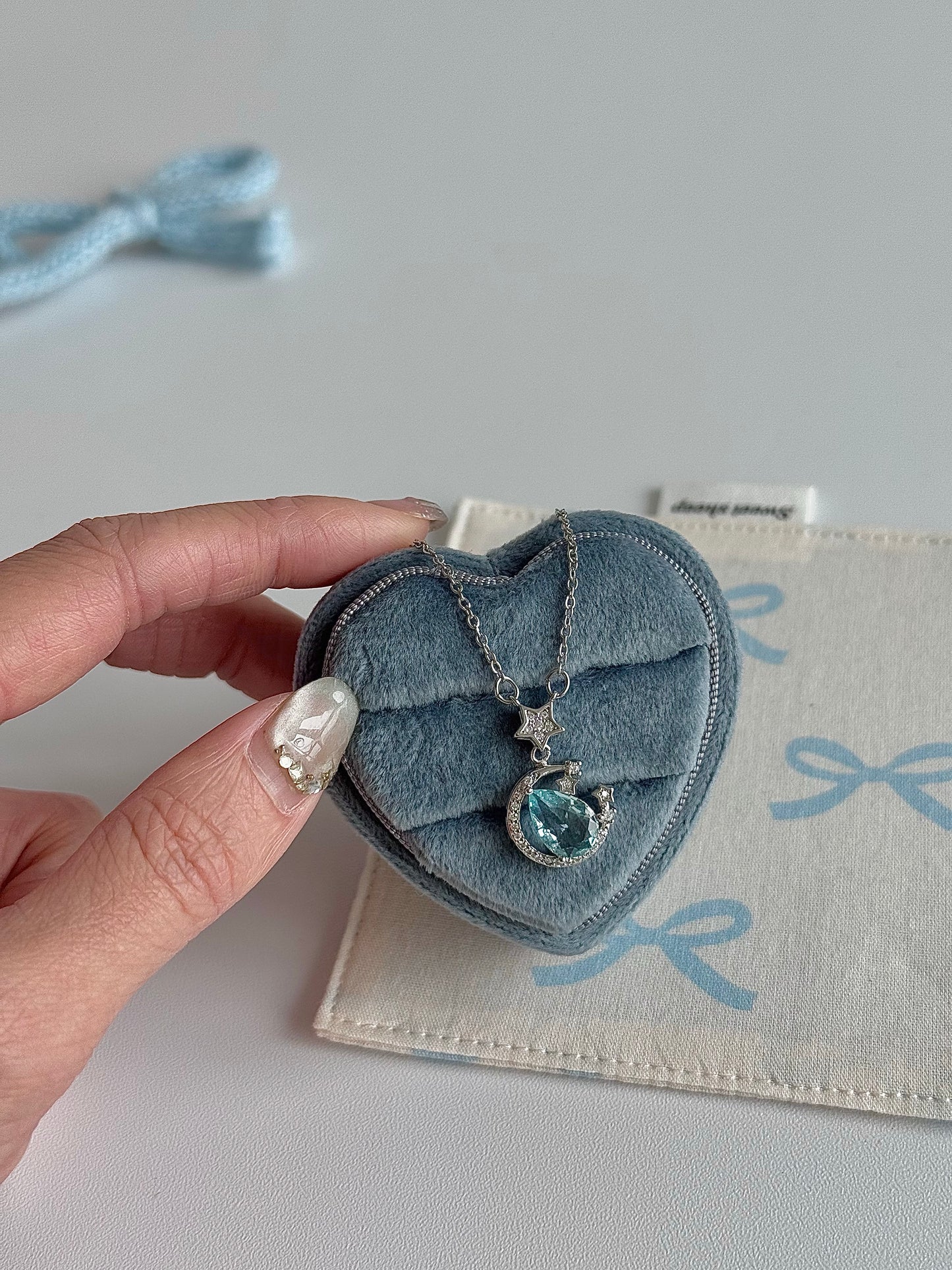 LolaWhite "Starry River Serenity" Blue Moon & Star Pendant Necklace