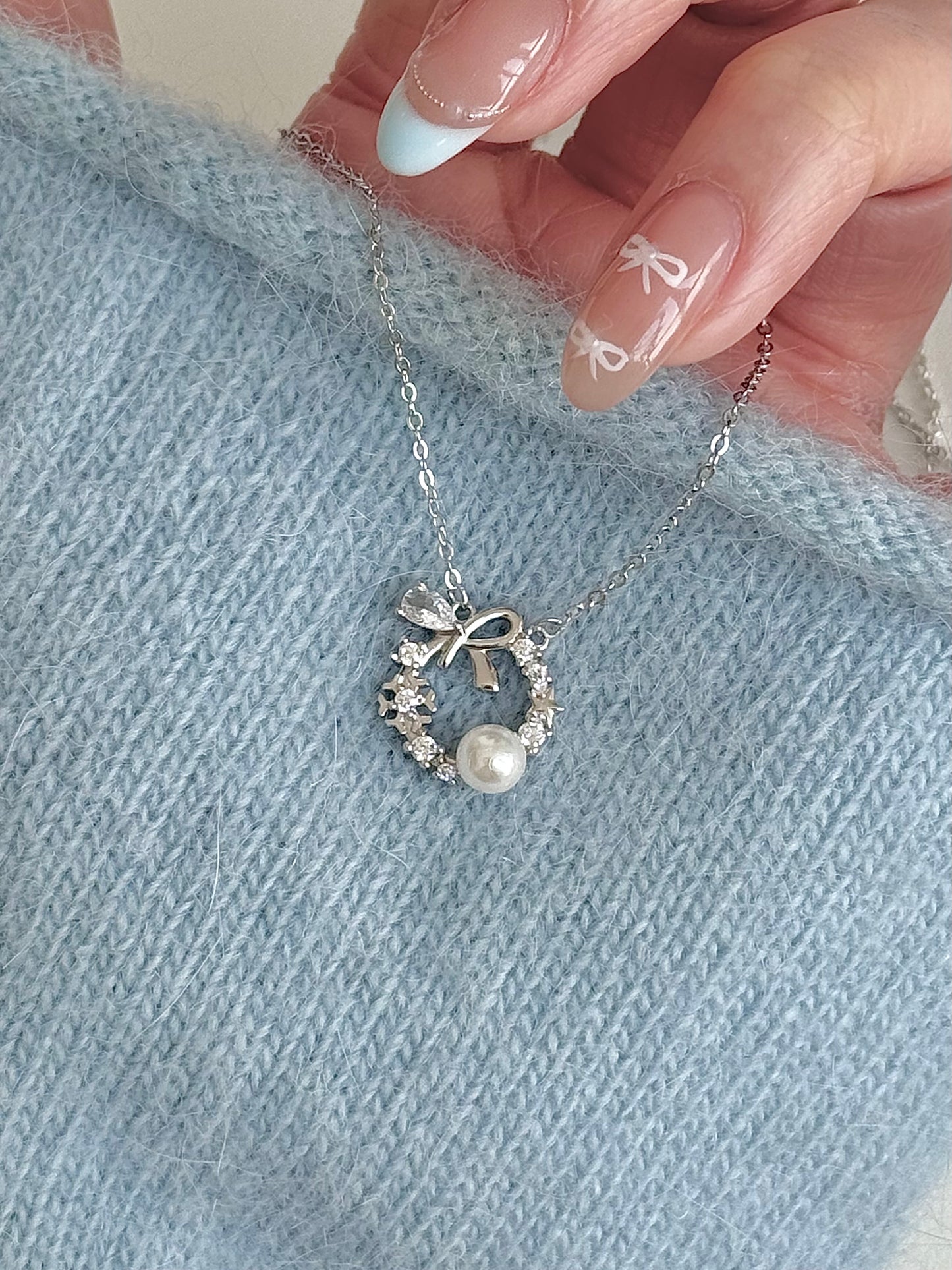 LolaWhite "Storybook Charm" S999 Solid Silver Floral Bow Necklace