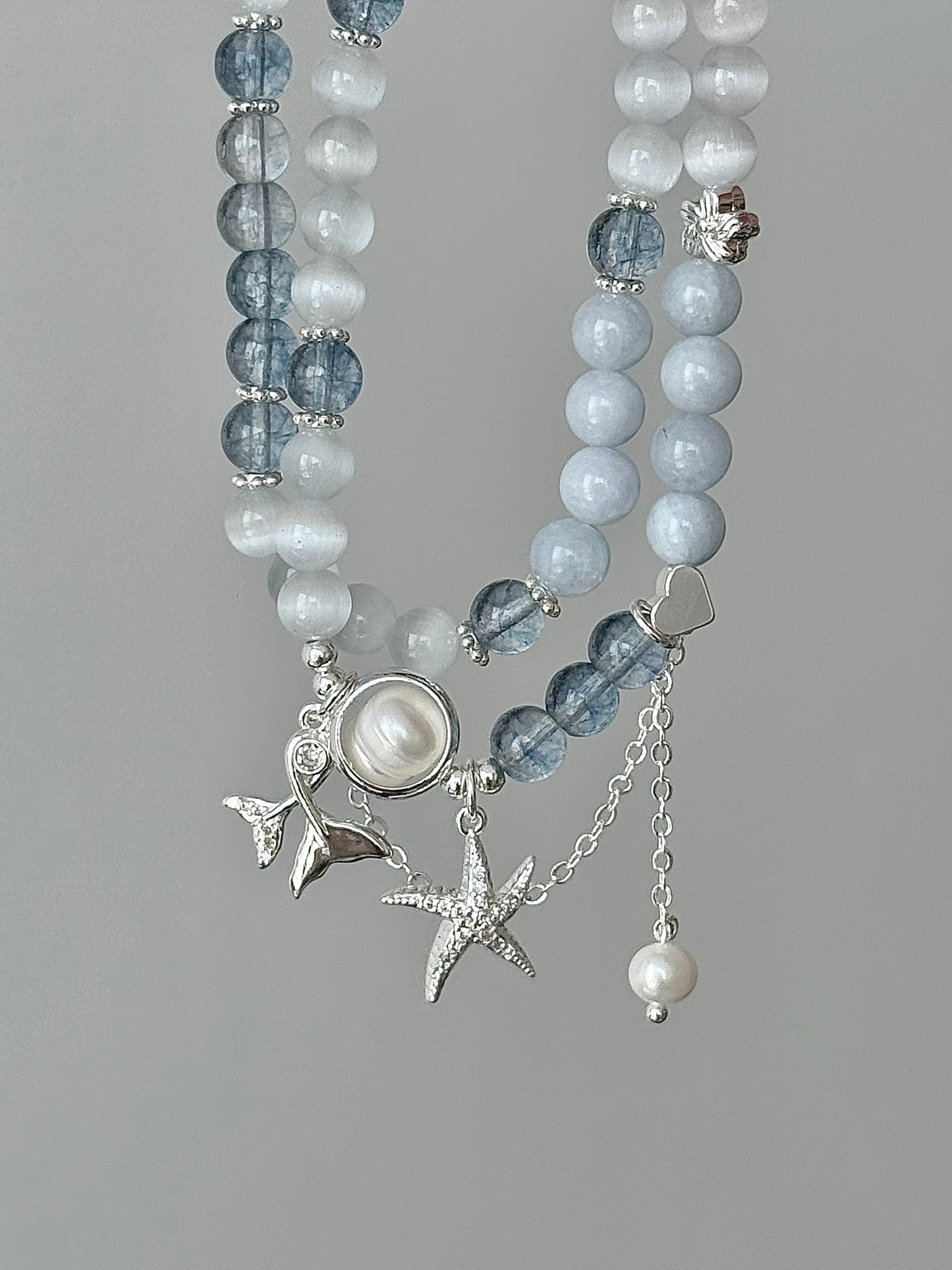 LolaWhite "Abyssal Whispers" Cat's Eye Starfish & Mermaid Tail Double Wrap Bracelet