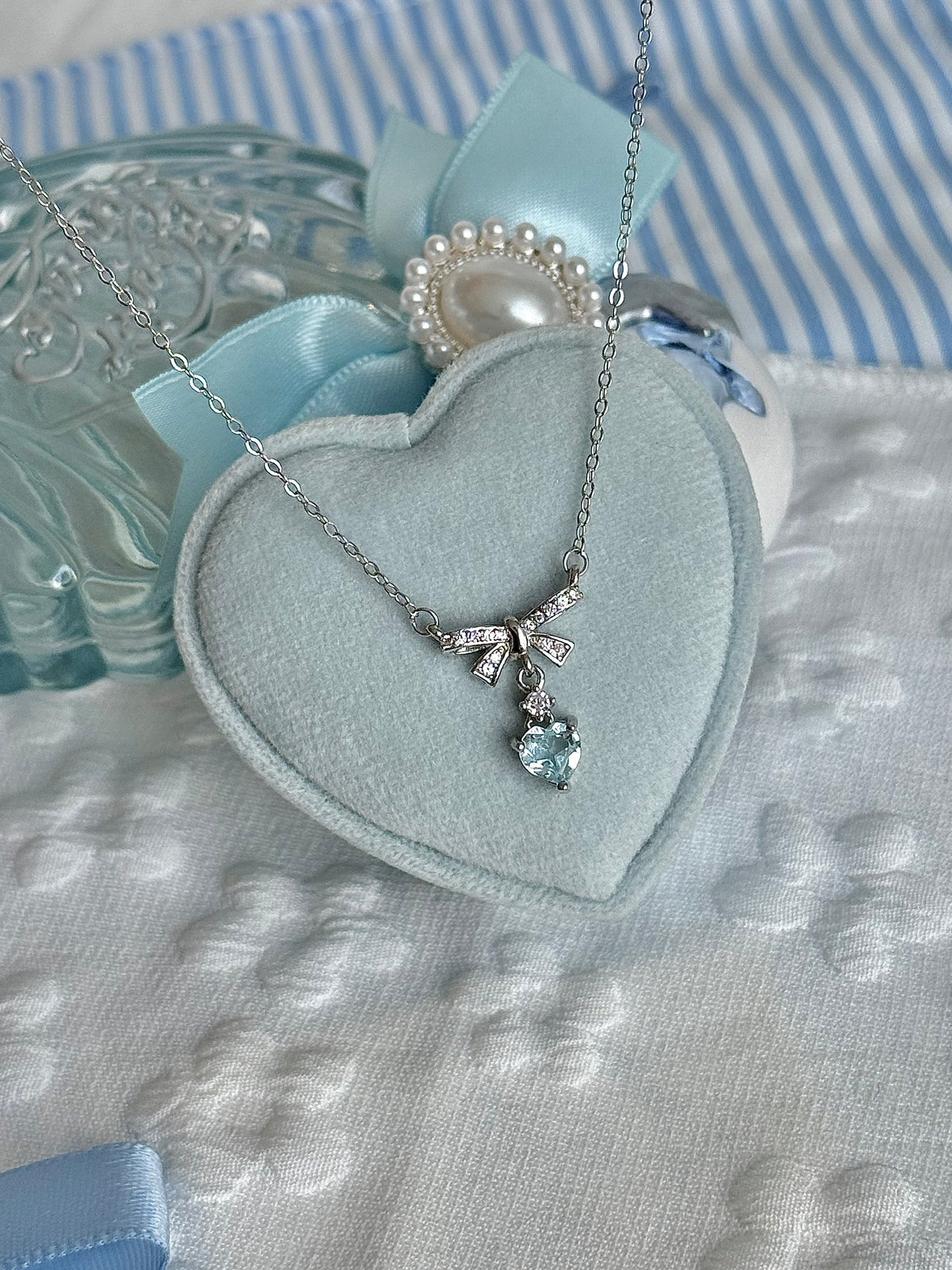 LolaWhite "Guardian Angel" S925 Sterling Silver Blue Topaz Heart Pendant Necklace