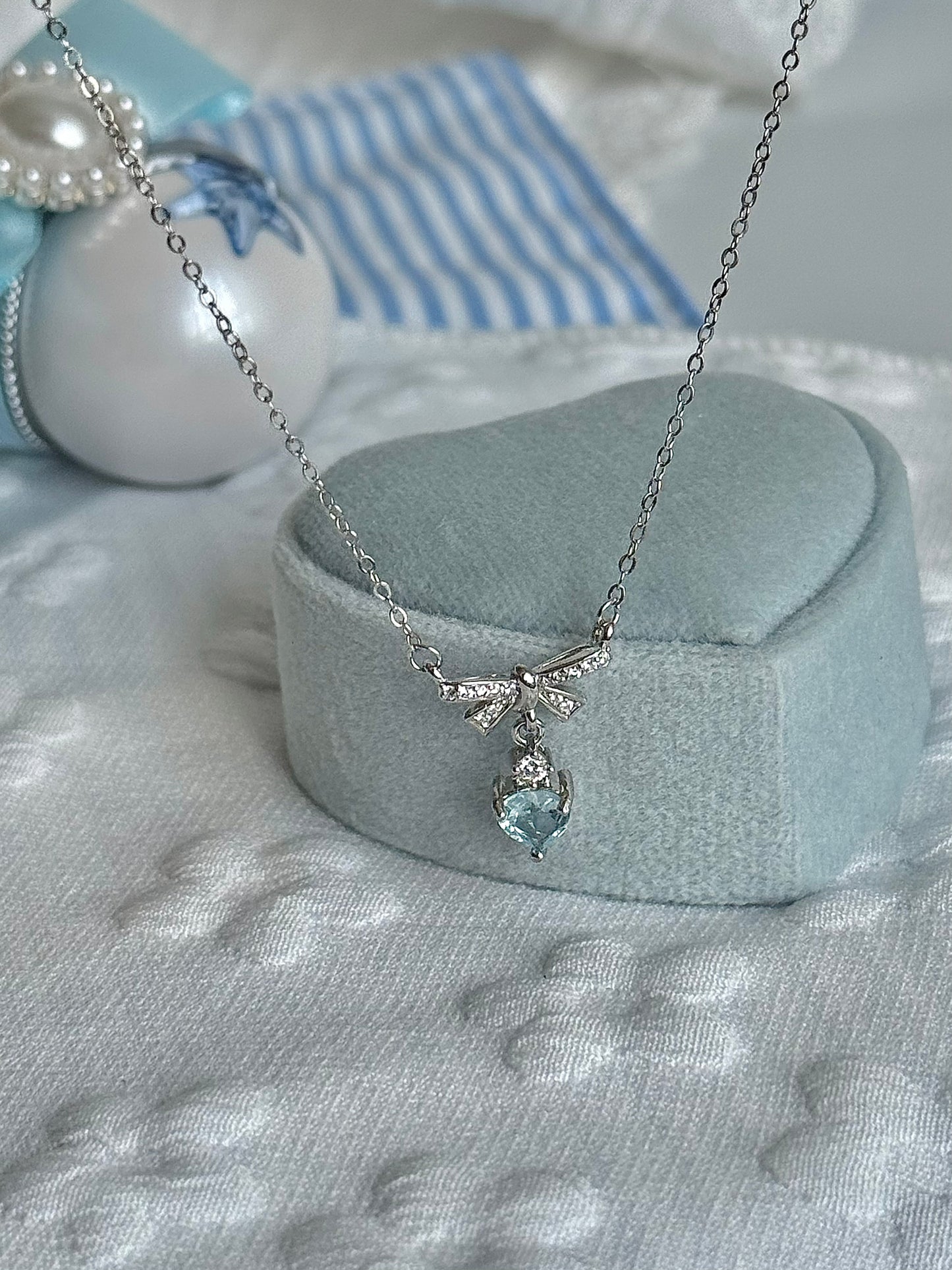 LolaWhite "Guardian Angel" S925 Sterling Silver Blue Topaz Heart Pendant Necklace