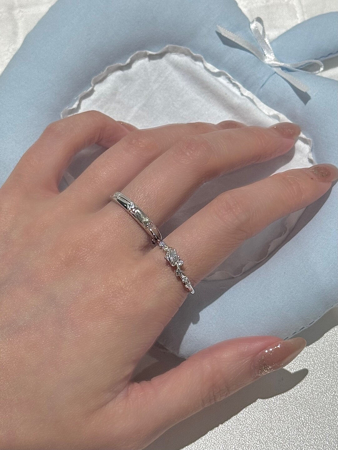 LolaWhite "Love Frequency" Solid S999 Pure Silver Couple's Ring Set with Starlight Design - Romantic & Unique